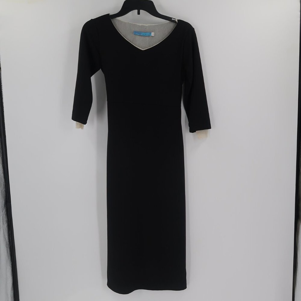 Johnny Was Women's Black Midi Dress w White Gauzy Details Size XS